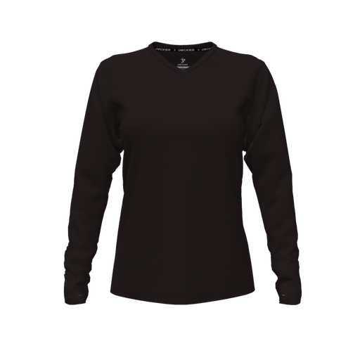 [CUS-DFW-TEES-PER-VNK-LSL-BLK-FYXS-LOGO2] Decker Performance T-Shirt (Female Youth XS, Black, V Neck, Logo 2, Long Sleeve)