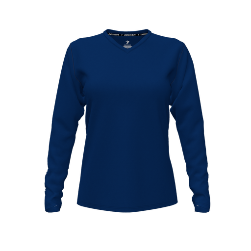 [CUS-DFW-TEES-PER-VNK-LSL-NVY-FYXS-LOGO2] Decker Performance T-Shirt (Female Youth XS, Navy, V Neck, Logo 2, Long Sleeve)